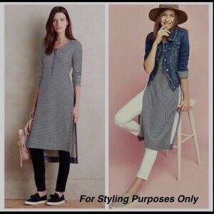 Anthropologie Split Henley Tunic Dress by Postcard Sz. M High Slits